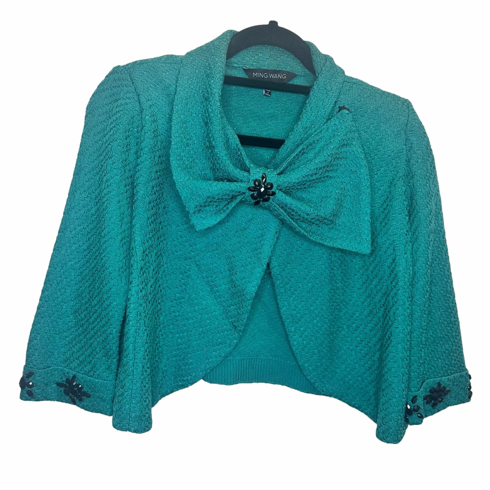 Ming Wang Teal Blazer With Jewel Closure Size XSmall